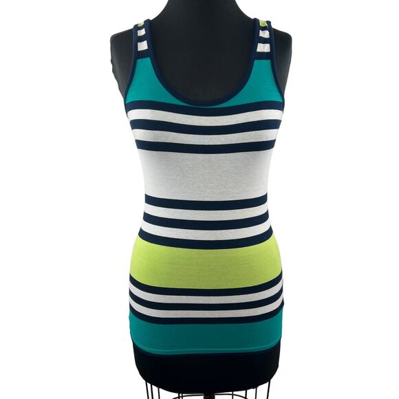 French Connection Striped Tank Top Teal Blue Green Black Yellow Size S Small - Picture 1 of 9